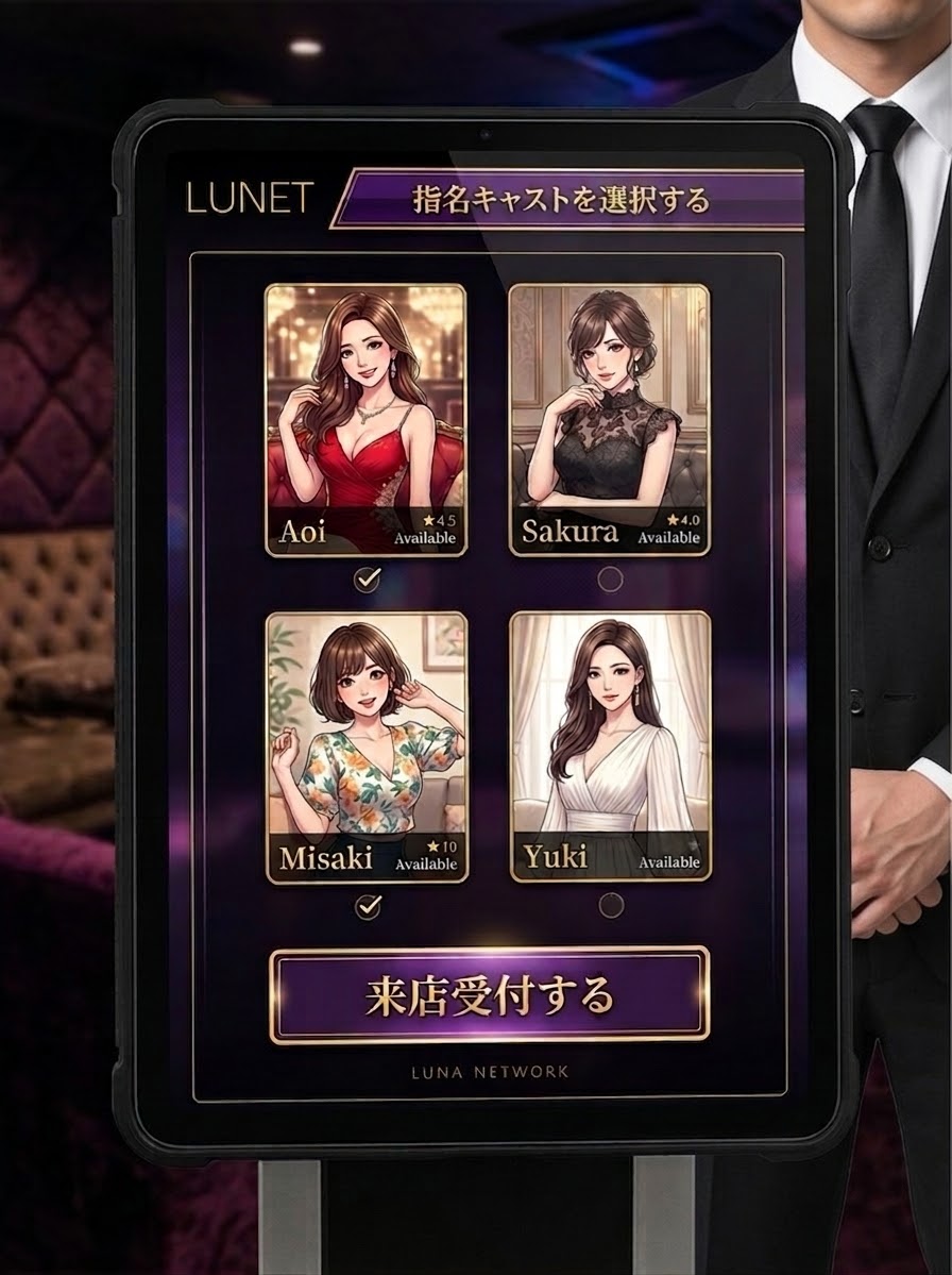 セルフ受付キオスク端末で指名キャストを選択する画面